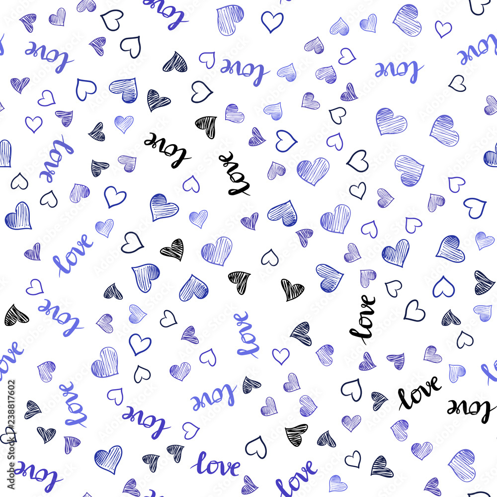 Light Purple vector seamless cover with quote LOVE YOU, hearts.