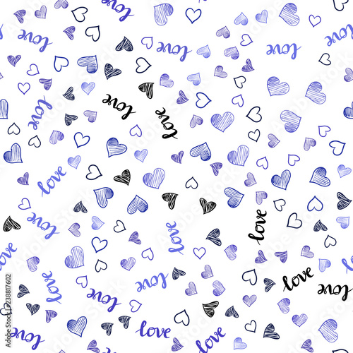 Light Purple vector seamless cover with quote LOVE YOU  hearts.