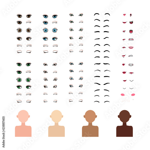 A set of elements to create the character of the girl
