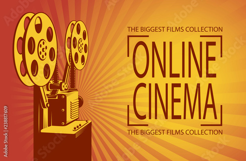online cinema poster with retro film projector background