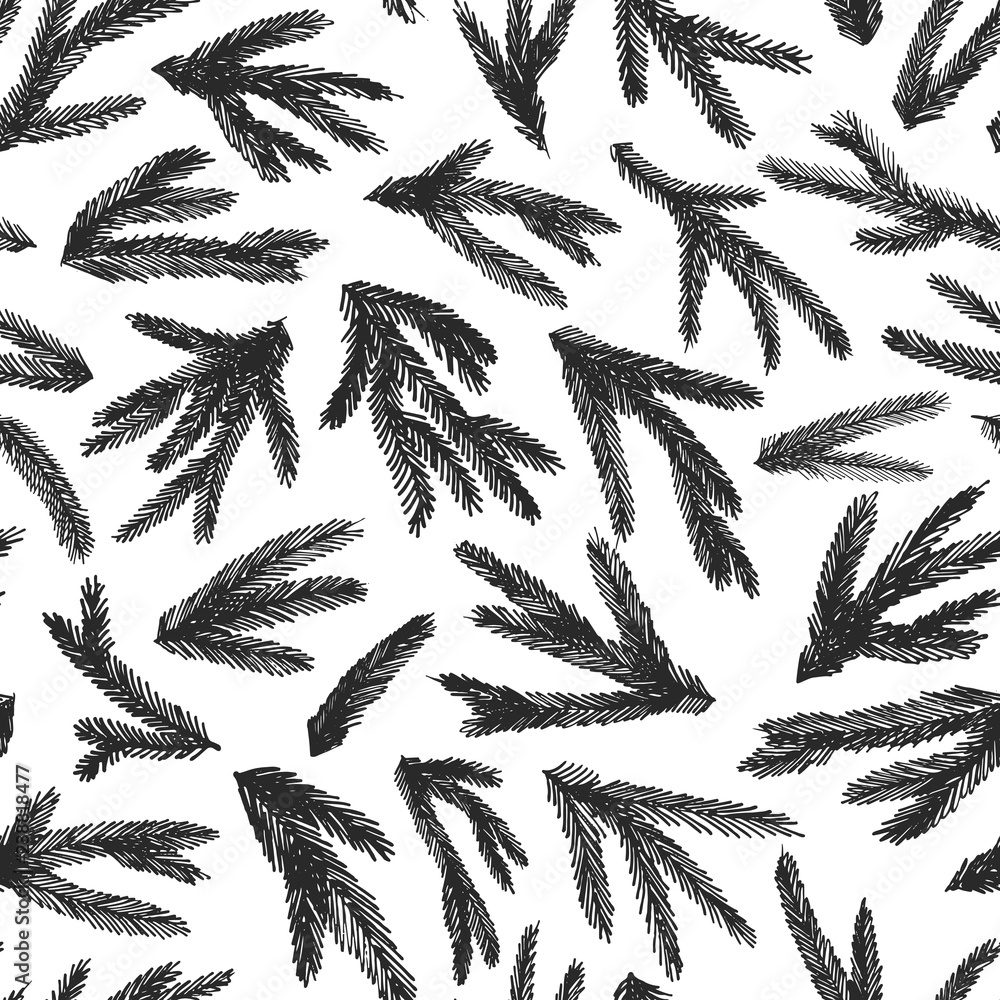 Seamless pattern with vector spruce branches. Winter and Christmas decoration. Hand drawn ornament for wrapping paper. Seamless pattern with vector spruce branches. Winter and Christmas decoration. Hand drawn ornament for wrapping paper.