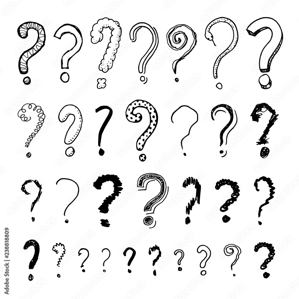 Set of question mark. Doodle style. Collection of icons and signs Why. Engraved hand drawn sketch. Abstract vector. Set of question mark. Doodle style. Collection of icons and signs Why. Engraved hand drawn sketch. Abstract vector.