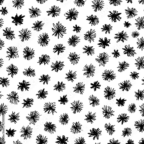 Seamless pattern with graphic flowers. Hand drawn vector ornament for wrapping paper. 
