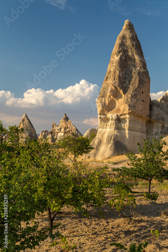 Rock formations called fairy chimneys. Cappadocia, Turkey