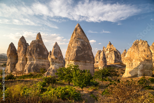 Rock formations called fairy chimneys. Cappadocia, Turkey