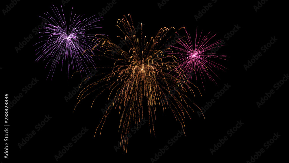 New Year Fireworks isolated on black background