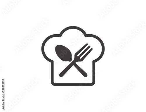 Spoon, fork, and chef cap icon vector