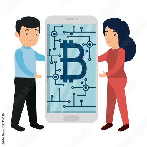 business person using smartphone with bitcoin