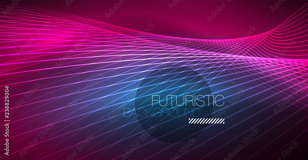 Fototapeta premium Digital technology abstract background - neon geometric design. Abstract glowing lines. Colorful techno background. Futuristic shape.