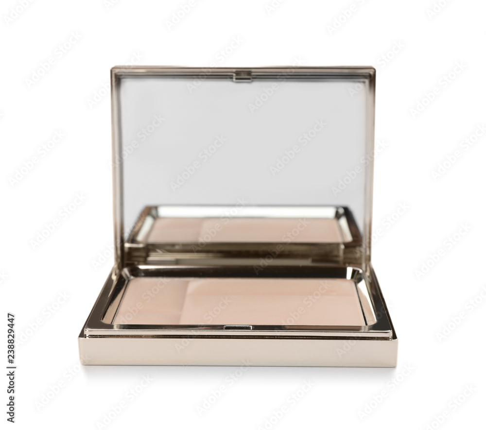 Face powder with mirror on white background. Cosmetic product Face powder with mirror on white background. Cosmetic product