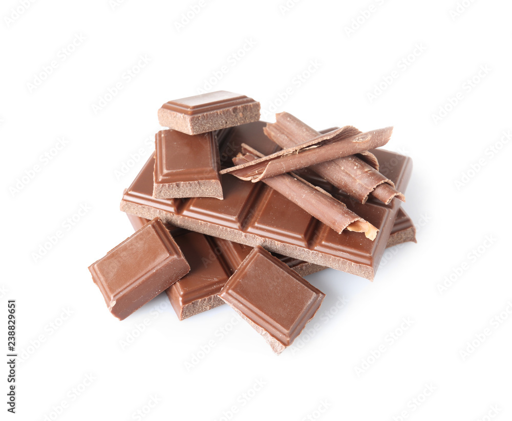 Chocolate curls and pieces isolated on white Chocolate curls and pieces isolated on white