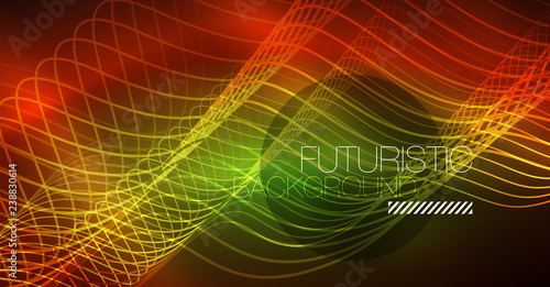 Neon lines wave background. Abstract composition