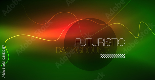 Abstract shiny glowinng color wave design element on dark background - science or technology concept