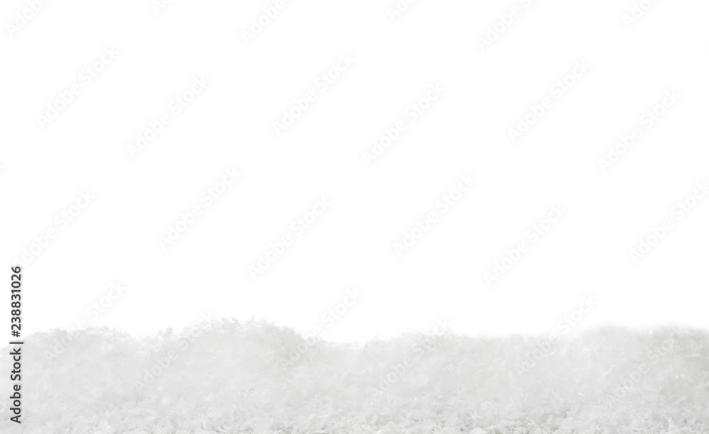 Naklejka premium Wooden surface covered with snow against white background