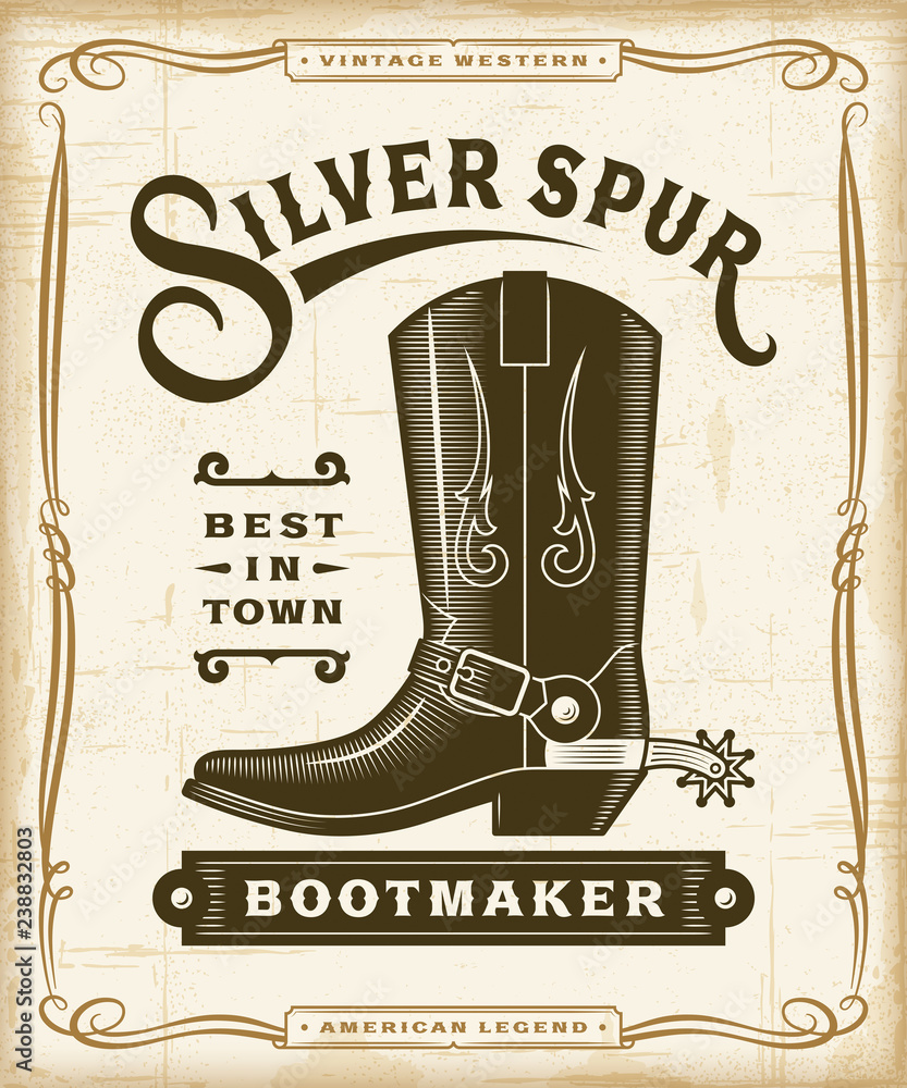 Vintage Western Bootmaker Label Graphics. Editable EPS10 vector ...