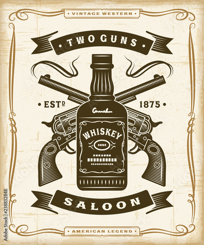 Vintage Western Saloon Label Graphics. Editable EPS10 vector illustration in woodcut style.