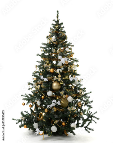 Canvas-taulu Christmas tree decorated with gold patchwork ornament artificial star hearts pre