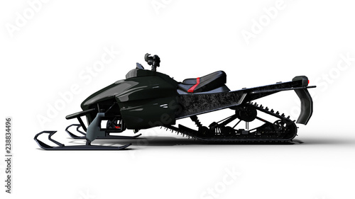 Snowmobile, motor sled vehicle, snow jet ski isolated on white background, side view, 3D rendering