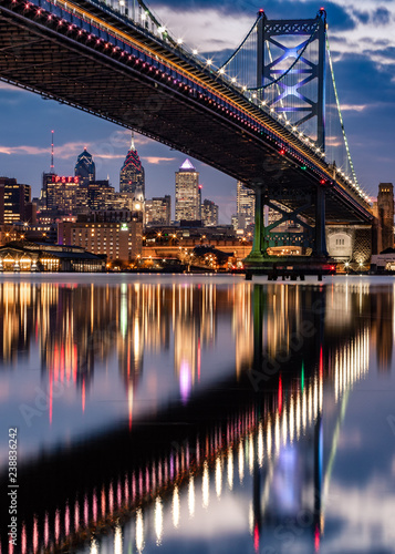 Ben Franklin bridge and Philadelphia skyline at night
