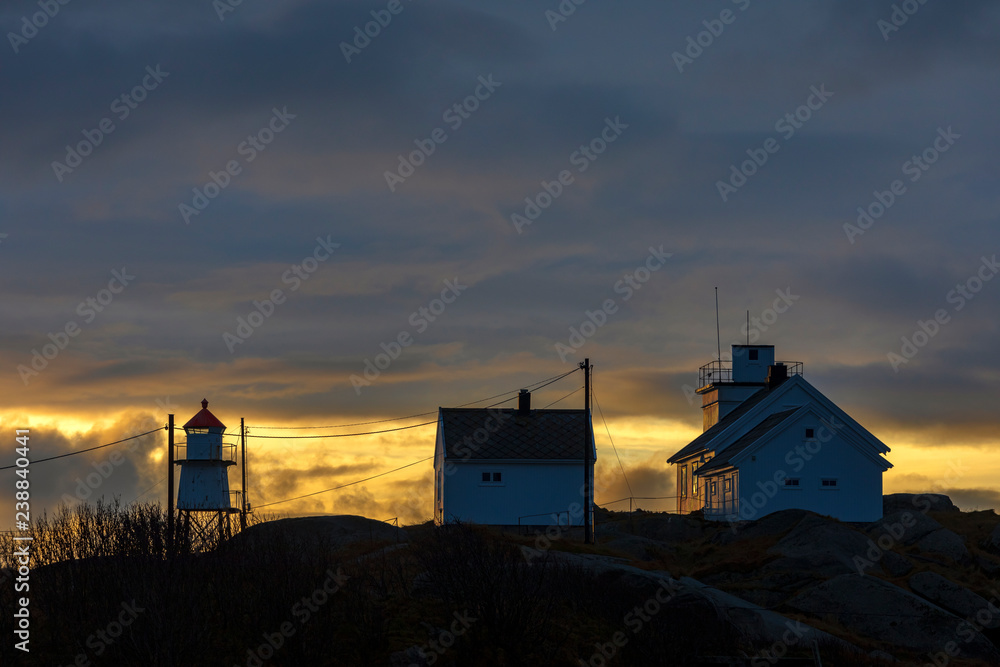 Sunset at Henningsvaer Lighthouse, Henningsvaer is a fishing village