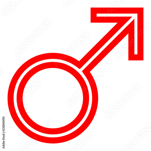 Male symbol icon - red thin outlined, isolated - vector