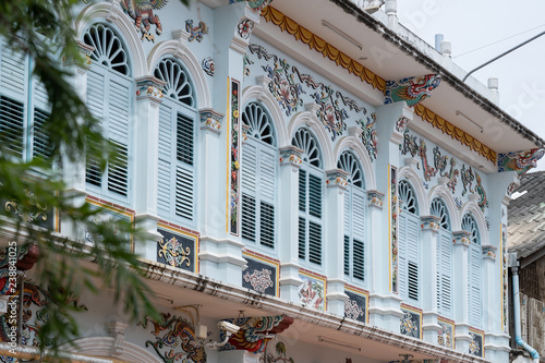Bright vintage Sino-Portuguese Architecture of many the buildings in Phuket town. 