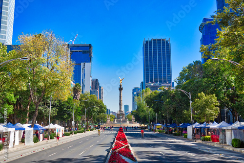 Mexico City, Mexico-5 December, 2018: One of the main Mexico City Streets Paseo De La Reforma, a place of historic landmarks and financial office buildings photo