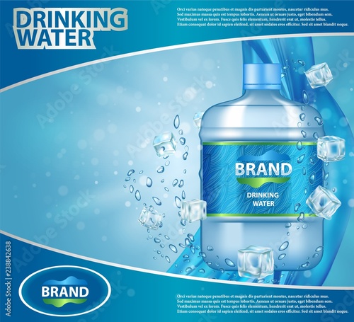 Drinking cooler water ad vector realistic illustration