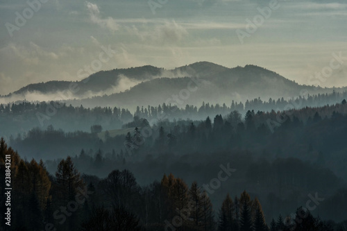 Fototapeta Naklejka Na Ścianę i Meble -  Clouds over the forest. Bieszczady Mountains.