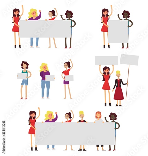 Girl power and feminism icon set vector flat illustration