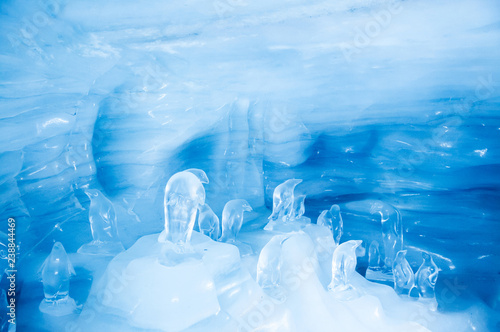 Jungfrau Ice Palace, ice cave under Jungfrau peak with carved ice sculptures, Switzerland
