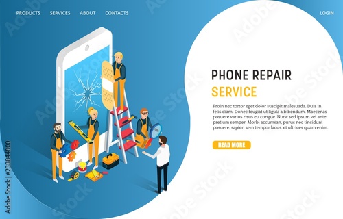 Phone repair service landing page website vector template