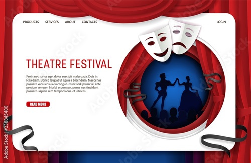 Vector paper cut theatre festival landing page website template