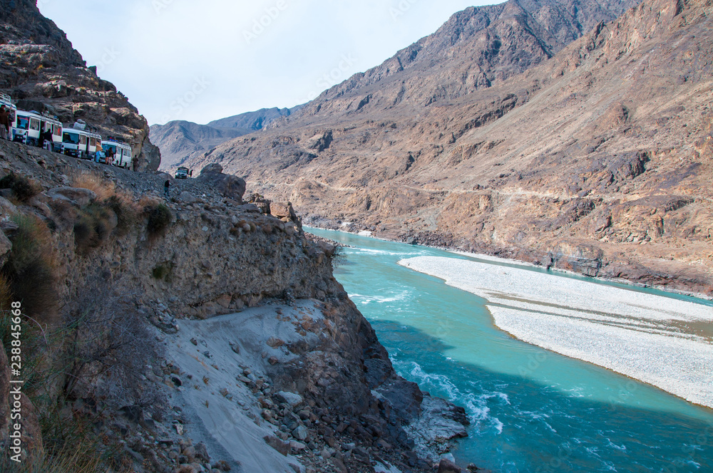The dangerous Karakoram highway and Indus river