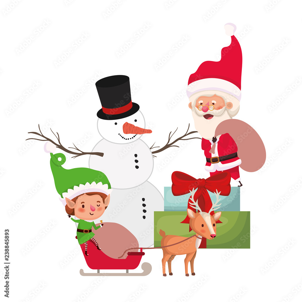 santa claus and elf with snowman avatar character santa claus and elf with snowman avatar character