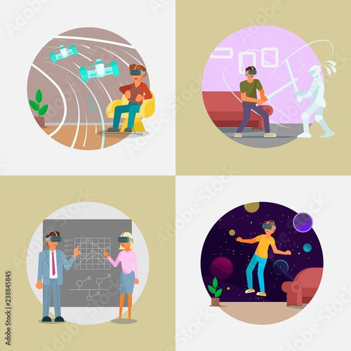 Virtual reality technology set vector flat illustration