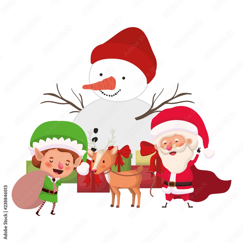 santa claus and elf with snowman avatar character santa claus and elf with snowman avatar character