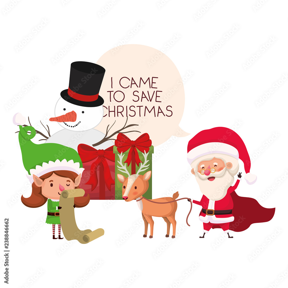 santa claus and elf woman with snowman santa claus and elf woman with snowman