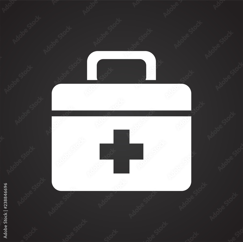 Obraz premium Camping first aid kit on black background for graphic and web design, Modern simple vector sign. Internet concept. Trendy symbol for website design web button or mobile app