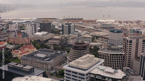 Aerial View, Wellington City Parliament and Beehive, New Zealand. photo
