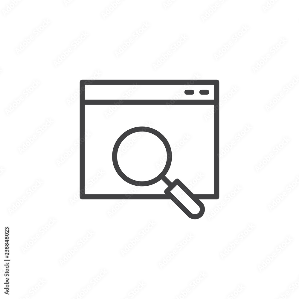 Website page search outline icon. linear style sign for mobile concept and web design. Internet search browser simple line vector icon. Symbol, logo illustration. Pixel perfect vector graphics Website page search outline icon. linear style sign for mobile concept and web design. Internet search browser simple line vector icon. Symbol, logo illustration. Pixel perfect vector graphics