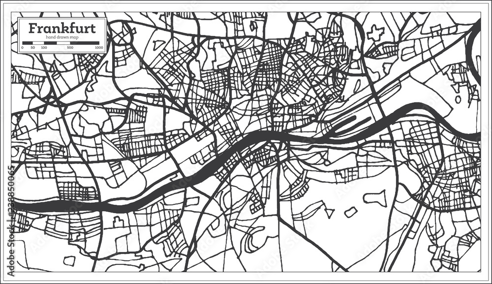 Frankfurt Germany City Map in Retro Style. Outline Map.