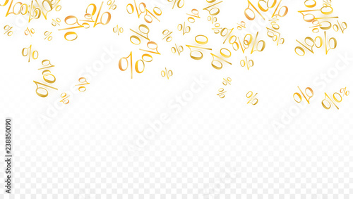 Luxury Vector Gold Percentage Sign Confetti on Transparent. Percent Sale Background. Business, Economics Print. Discount Illustration. Promotion Poster. Black Friday Banner. Special offer Template.