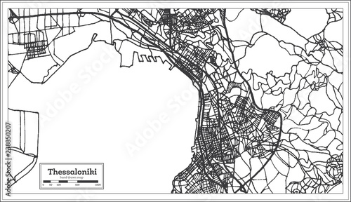 Thessaloniki Greece City Map in Retro Style. Outline Map.