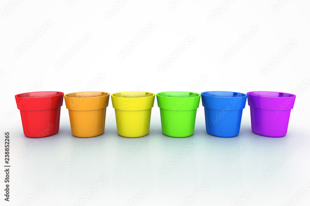 Colored cans LGBT flag on white table perspective view. 3d illustration. Colorful sample paint pots Colored cans LGBT flag on white table perspective view. 3d illustration. Colorful sample paint pots