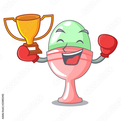 Boxing winner in egg cup isolated on character
