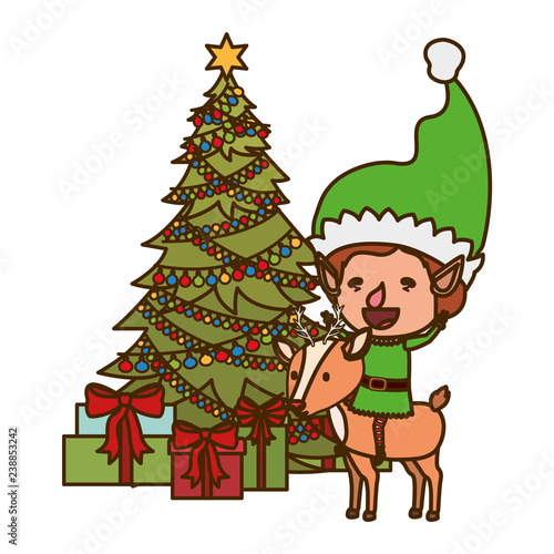elf with reindeer and christmas tree avatar character