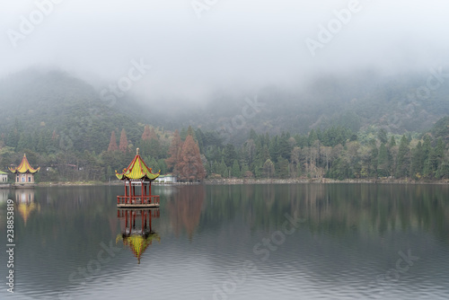 lulin lake in fog photo