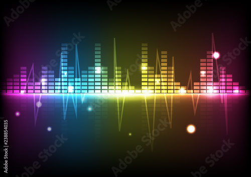 Abstract background digital technology disco spectrum music equalizer lines glowing futuristic vector illustration