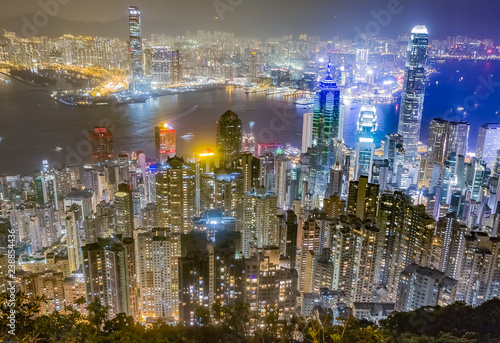 Photography Hong Kong skyline at night as seen from Victoria Peak